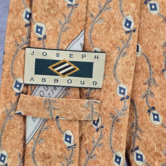 Joseph Abboud Orange Floral Executive Geometric 100% Silk Italy Mens Neck Tie - Picture 4 of 6